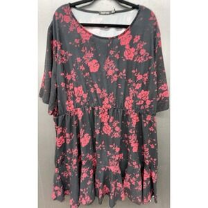 Women Mini Dress 24 Black Red‎ Floral Short Sleeve Ruffle Lightweight Flowy Boho